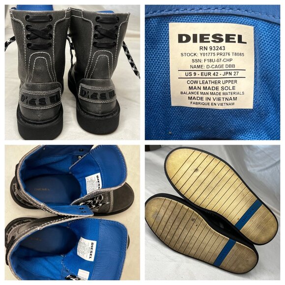 Diesel D-Cage Gray Leather Combat Boots US 9 STOCK: 01775 YPR 276 T8085 - Picture 10 of 16